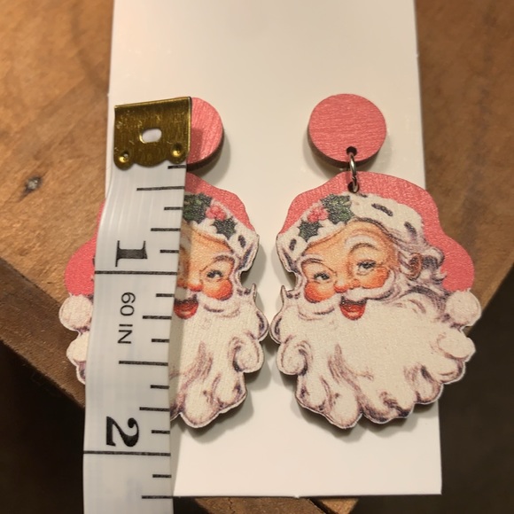 New! Pink Christmas Santa Earrings - Picture 3 of 4